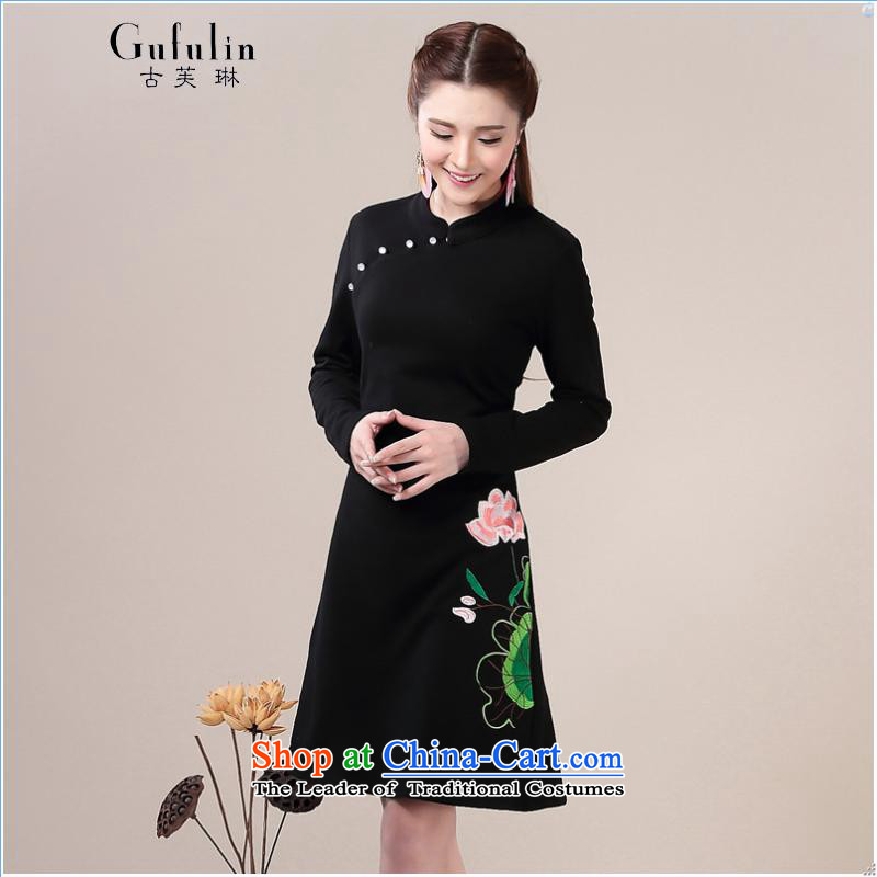 Ancient cheongsam dress Evelyn, improved 2015 Fall/Winter Collections forming the skirt video thin Ms. Sau San long-sleeved dresses qipao black M ancient Evelyn, gufulin (shopping on the Internet has been pressed.)
