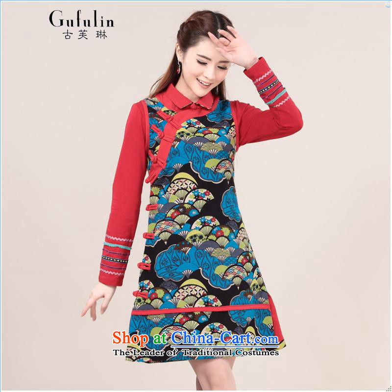 Ancient Evelyn, ethnic women's dresses 2015 Summer new cotton linen china wind Chinese cheongsam dress short skirt vest red dress 2XL, ancient Evelyn, gufulin (shopping on the Internet has been pressed.)