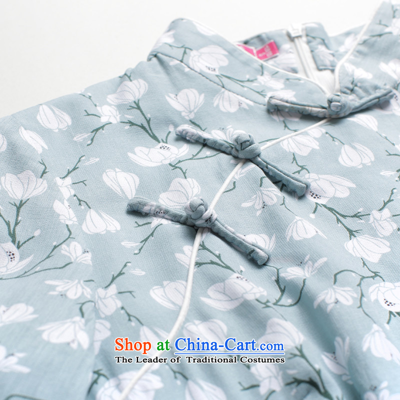 7475 2015 Autumn Fung migratory new stylish shirt qipao retro stamp Sau San Tong long-sleeved blouses DQ15214 SKYBLUE XL, Bong-migratory 7475 , , , shopping on the Internet