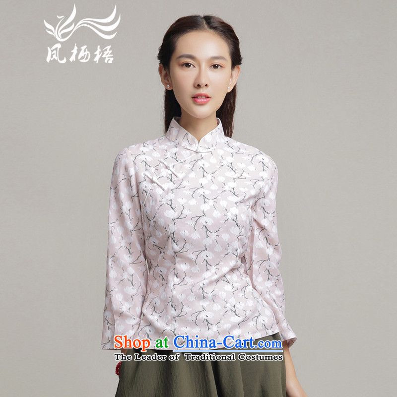 7475 2015 Autumn Fung migratory new stylish shirt qipao retro stamp Sau San Tong long-sleeved blouses DQ15214 SKYBLUE XL, Bong-migratory 7475 , , , shopping on the Internet