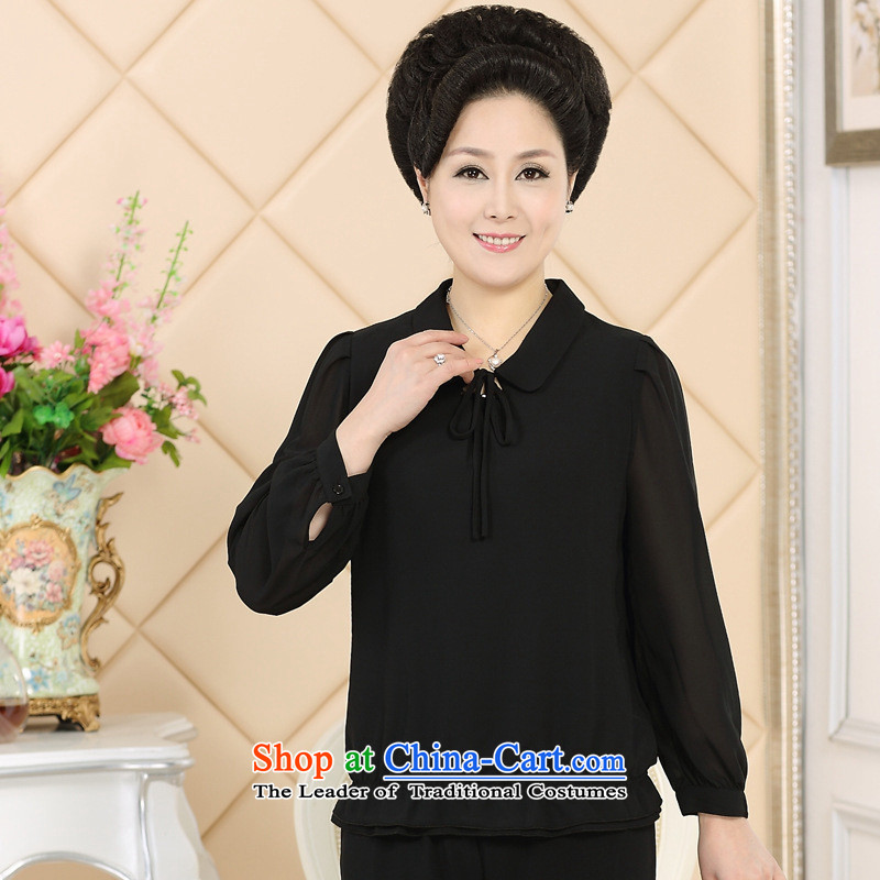 The Black Butterfly Older Women's Summer Package middle-aged moms long-sleeved ice pack large population two kits new black T-shirt and black trousers 4XL,A.J.BB,,, + shopping on the Internet