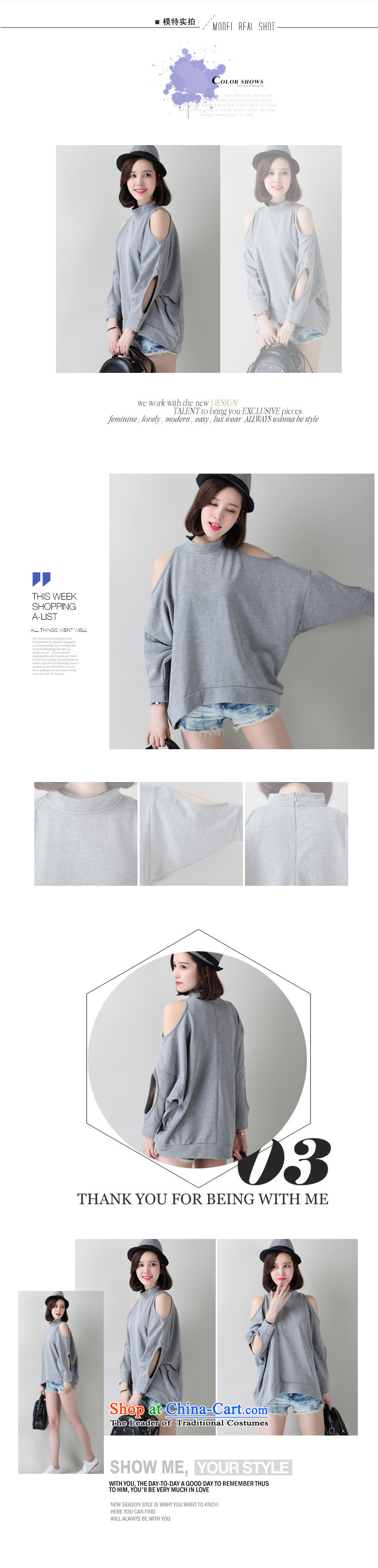 The Black Butterfly autumn 2015 Women's minimalist sexy bare shoulders relaxd bat sleeves t-shirt, forming the large solid color shirt Gray L picture, prices, brand platters! The elections are supplied in the national character of distribution, so action, buy now enjoy more preferential! As soon as possible.