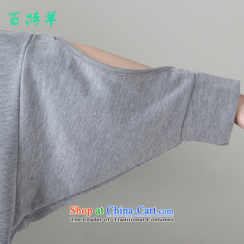 The Black Butterfly autumn 2015 Women's minimalist sexy bare shoulders relaxd bat sleeves t-shirt, forming the basis for a solid color large gray shirt L,a.j.bb,,, shopping on the Internet