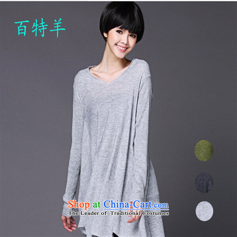 The Black Butterfly 15 fall new large relaxd casual clothing long-sleeved T-shirt women 1688 Light Gray?L