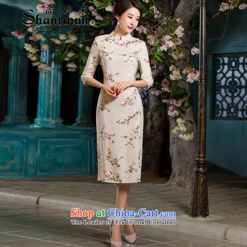 Yet Ting 2015 Autumn replacing retro m graphics in thin cuff Sau San larger improved linen long skirt garden XXXL, qipao yet ting m (shantinmi shopping on the Internet has been pressed.)