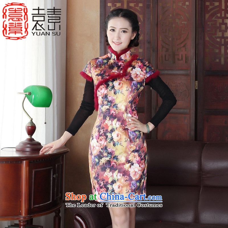 Yuan of flower new cheongsam dress whispering Stylish retro improved cheongsam dress gross for warm thick, Choo replacing female?Y3127 qipao?suit?XXL