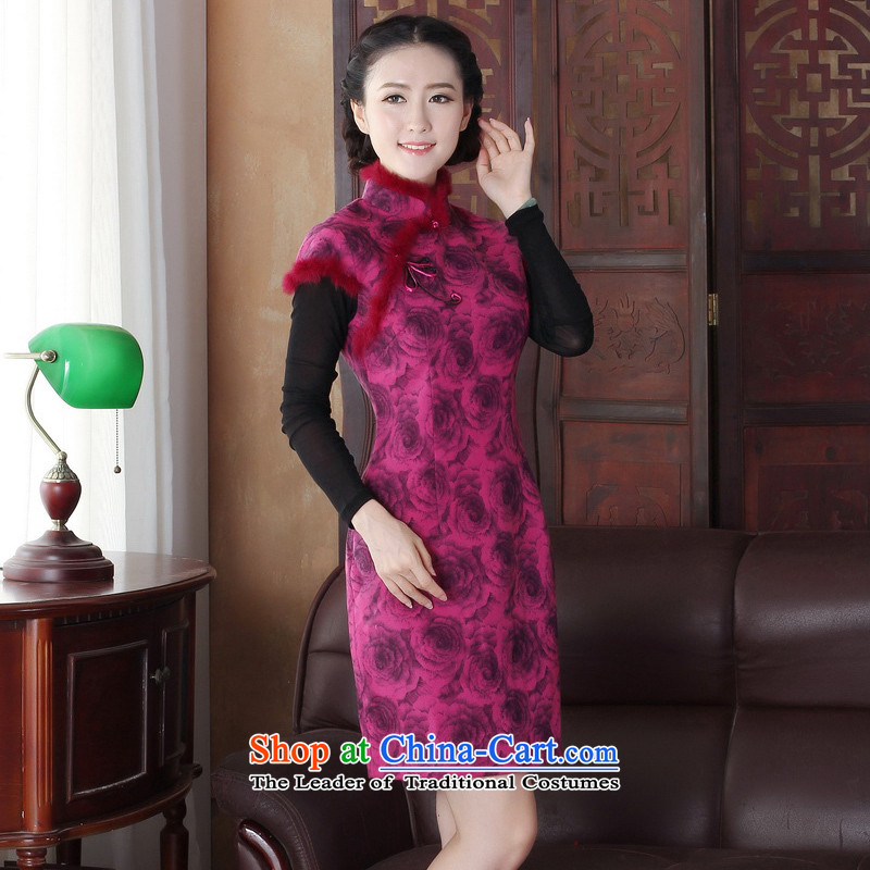 Yuan of purple cotton qipao fall clearly Folder Replace retro style improved qipao dresses gross for warm robe qipao skirt Y2051 Ms.  Yuen of mauve, L (YUAN SU shopping on the Internet has been pressed.)