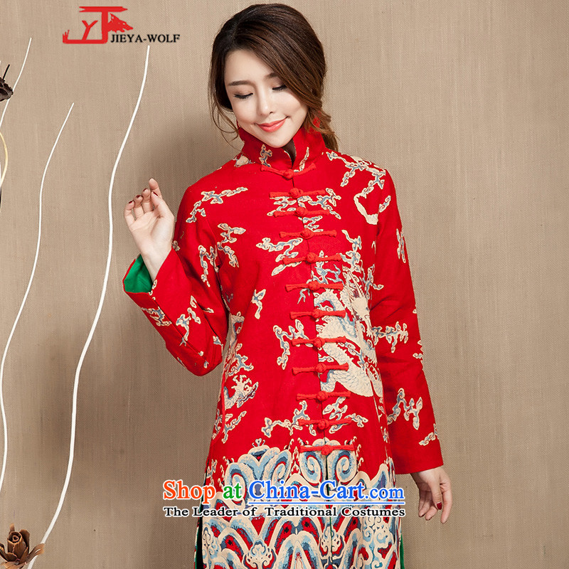 Tang Dynasty JIEYA-WOLF, women's long-sleeved spring and fall 12 ties cotton linen fashion, Ms. Tang dynasty national long skirt female red dragon XXL,JIEYA-WOLF,,, stamp, online shopping