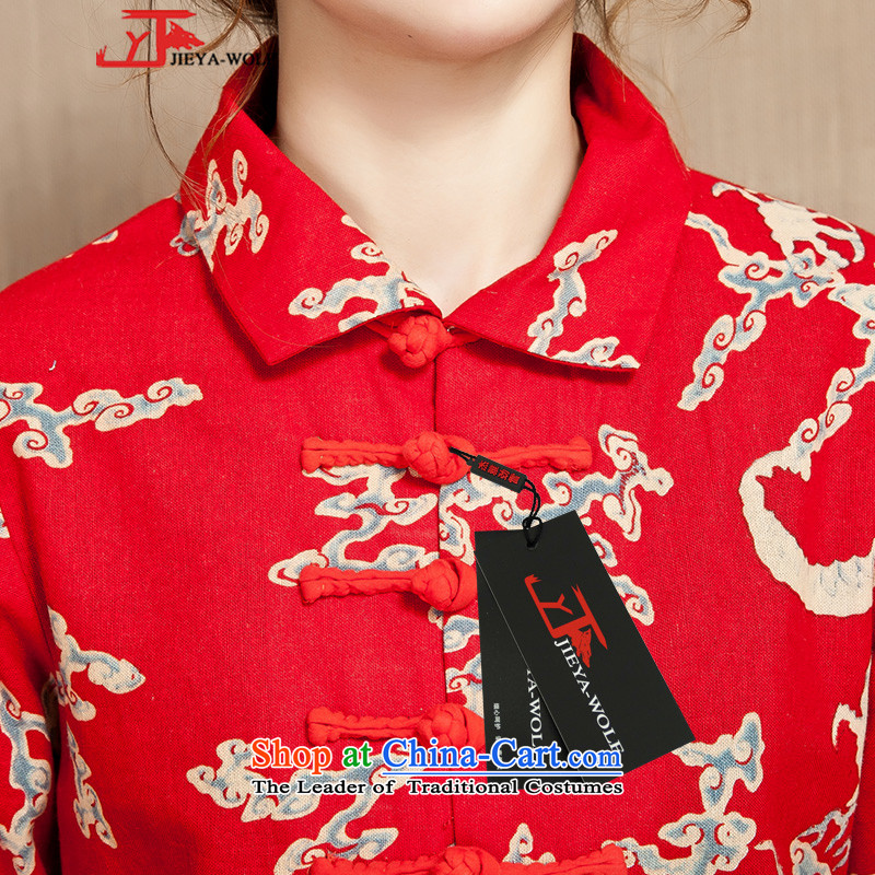 Tang Dynasty JIEYA-WOLF, women's long-sleeved spring and fall 12 ties cotton linen fashion, Ms. Tang dynasty national long skirt female red dragon XXL,JIEYA-WOLF,,, stamp, online shopping
