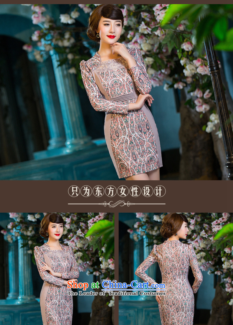 Eason Chan point cheongsam dress 2015 Autumn stylish improved long-sleeved Chinese Antique ethnic short of elegance dresses apricot XXL picture, prices, brand platters! The elections are supplied in the national character of distribution, so action, buy now enjoy more preferential! As soon as possible.