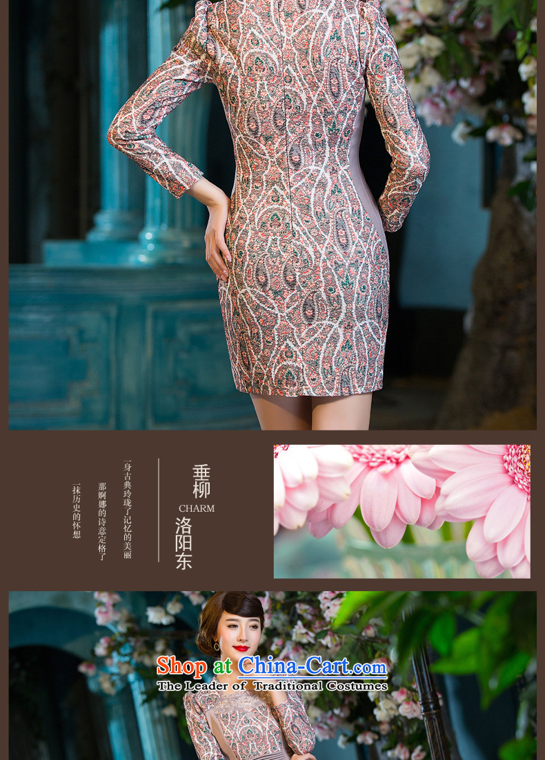 Eason Chan point cheongsam dress 2015 Autumn stylish improved long-sleeved Chinese Antique ethnic short of elegance dresses apricot XXL picture, prices, brand platters! The elections are supplied in the national character of distribution, so action, buy now enjoy more preferential! As soon as possible.