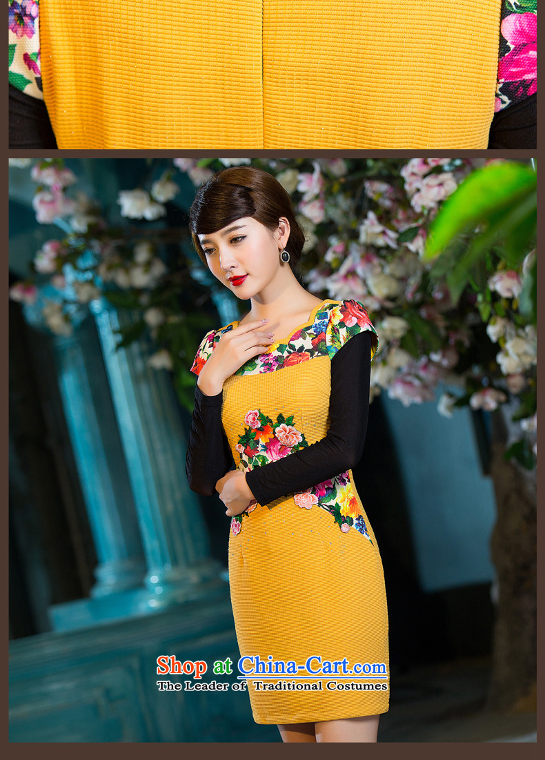 Eason Chan point cheongsam dress 2015 Autumn stylish improved long-sleeved Sau San video thin daily Chinese Ethnic Ms. dresses turmeric yellow XXXL picture, prices, brand platters! The elections are supplied in the national character of distribution, so action, buy now enjoy more preferential! As soon as possible.