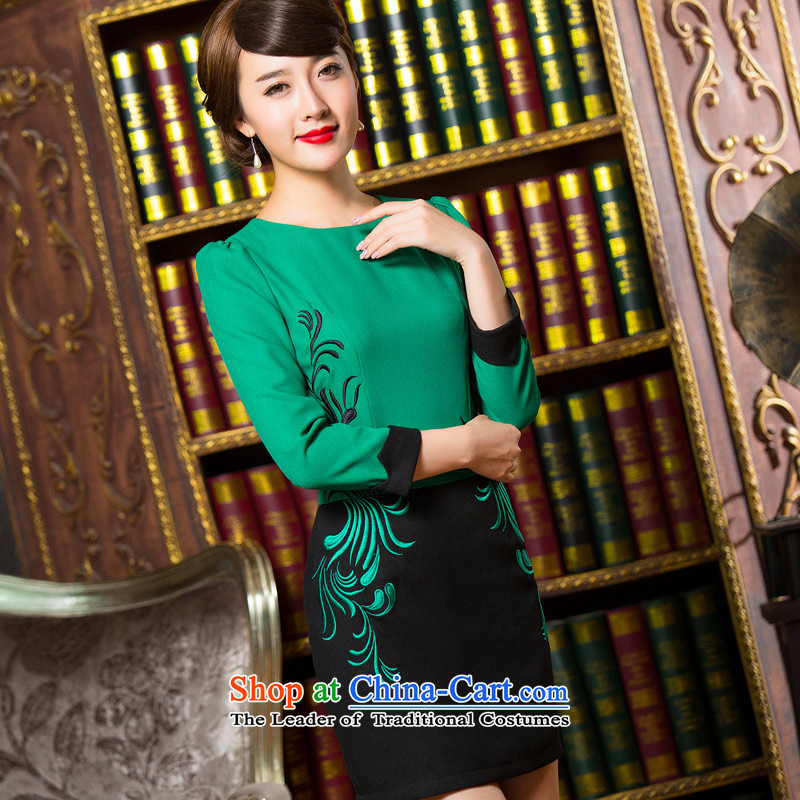 Eason Chan point cheongsam dress autumn 2015 replacing stylish improved long-sleeved Simple Chinese embroidery daily short of mother replacing dresses green S, Eason Chan point , , , shopping on the Internet