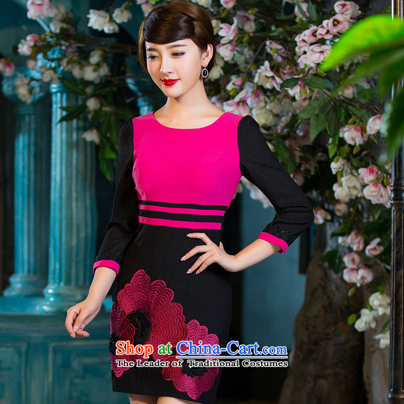 Eason Chan point cheongsam dress autumn 2015 installed 7 Cuff Tang dynasty improved stylish Chinese embroidery short of daily wedding dresses in red XL, Eason Chan point , , , shopping on the Internet