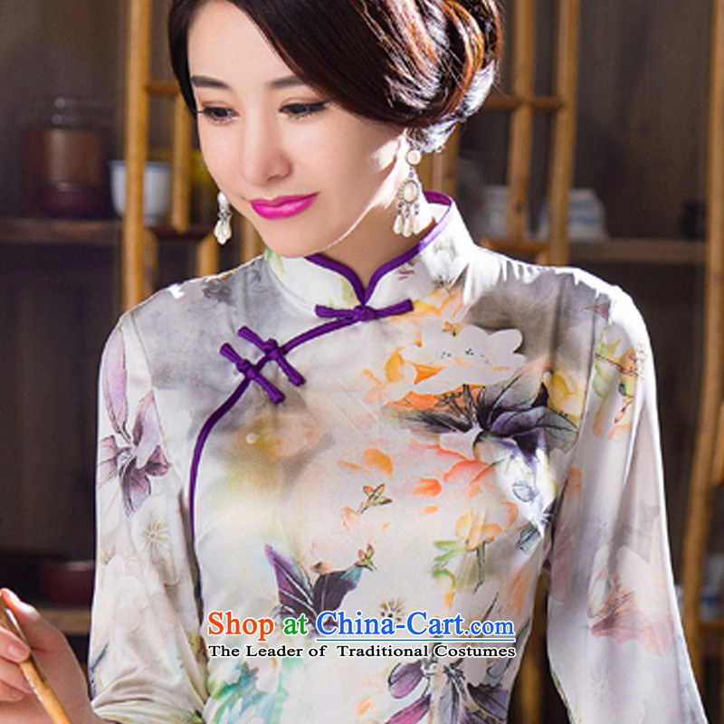 Yuan of Orchid Pavilion Stamp 7 cuff qipao skirt new stylish retro fitted qipao improved double autumn cheongsam dress photo color XXL, QD279 Sau San Yuan (YUAN SU) , , , shopping on the Internet