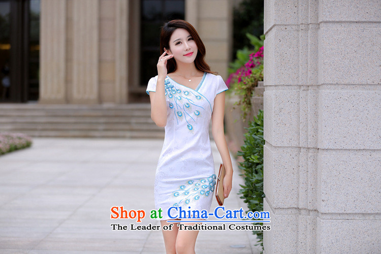 Deloitte Touche Tohmatsu fine shops qipao new daily cheongsam dress Sau San Peacock pushpins bead short-sleeved retro cheongsam dress apricot S picture, prices, brand platters! The elections are supplied in the national character of distribution, so action, buy now enjoy more preferential! As soon as possible.