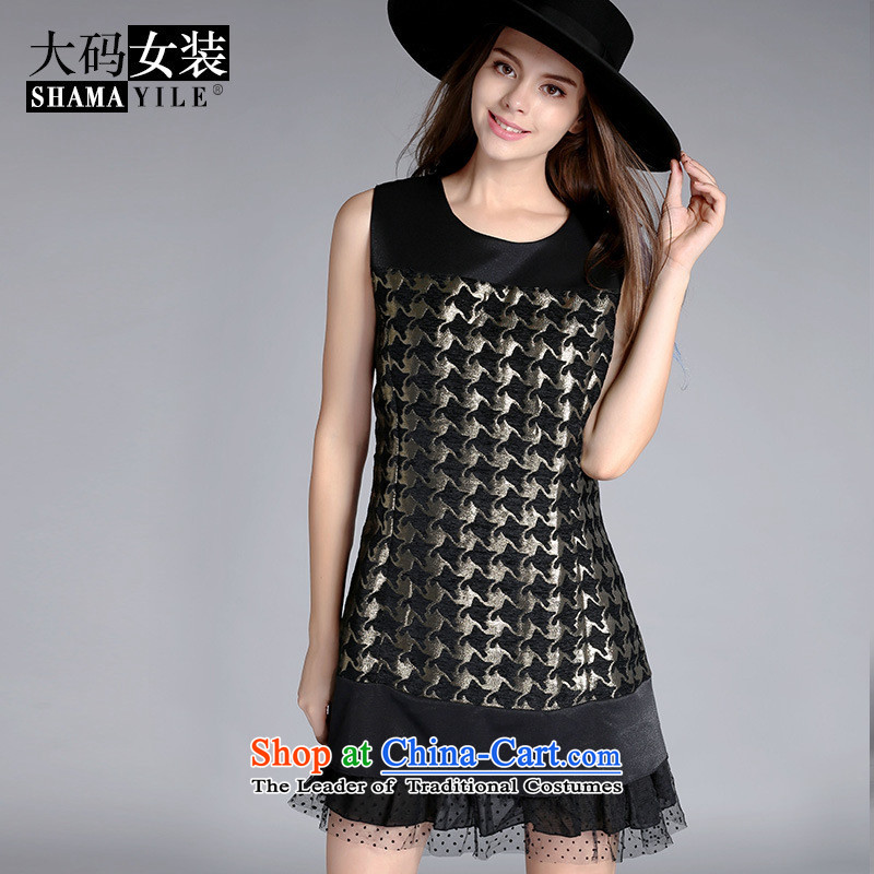 Mano-hwan's autumn 2015 new sleeveless dresses western jacquard chidori grid stitching lace sleeveless dresses 8118 Black Silver 5XL, Card (KASHAN.JJ bandying Susan Sarandon) , , , shopping on the Internet