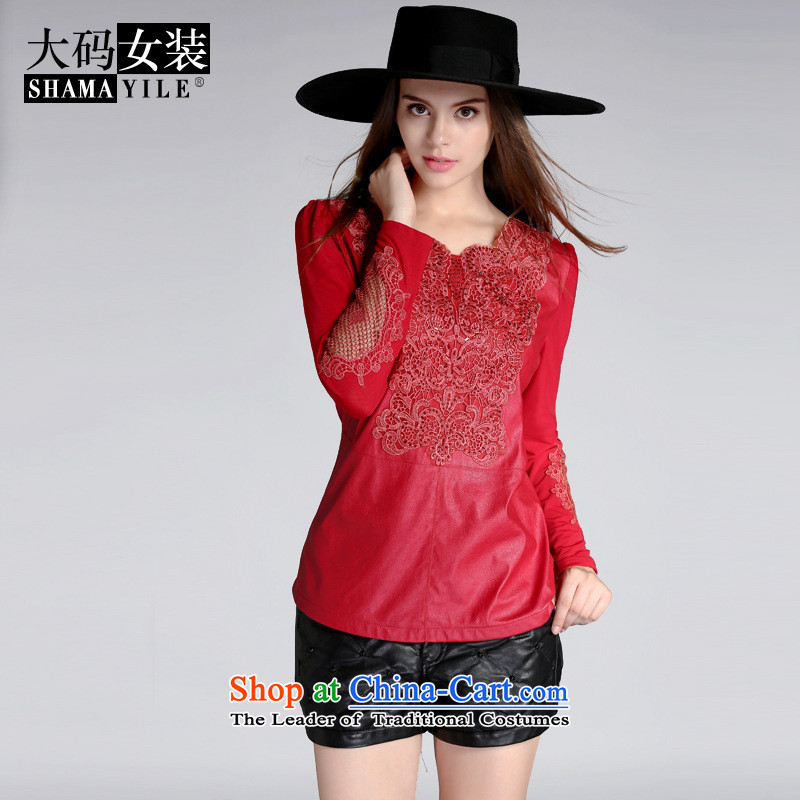 Mano-hwan's European site with the new 2015 Autumn engraving stitching long-sleeved T-shirt female Sau San larger lace forming the Netherlands 8063 Black XXXL, Card (KASHAN.JJ bandying Susan Sarandon) , , , shopping on the Internet