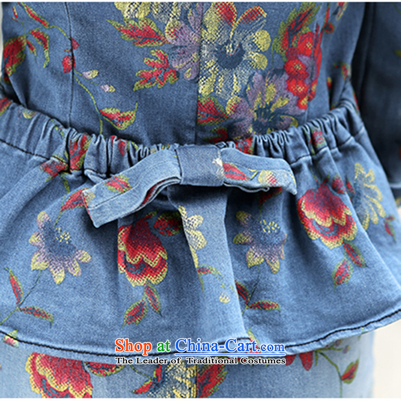The Taliban Slobodan 015 Fall of higher-end temperament OL long-sleeved Sau San step stamp denim dress (with red cherry blossoms belts) , the Taliban Slobodan (BANMILUO) , , , shopping on the Internet