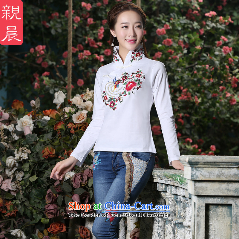 The pro-am new cheongsam shirt autumn and winter long-sleeved Chinese Antique style everyday improved nation Sau San Wind White M, PRO-AM , , , shopping on the Internet