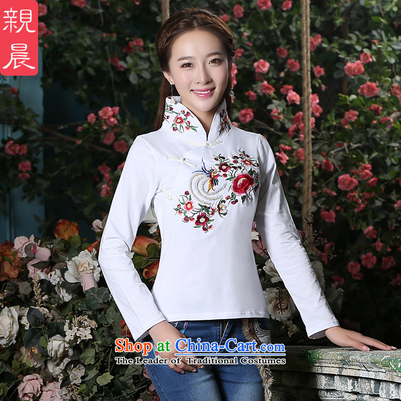 The pro-am new cheongsam shirt autumn and winter long-sleeved Chinese Antique style everyday improved nation Sau San Wind White M, PRO-AM , , , shopping on the Internet