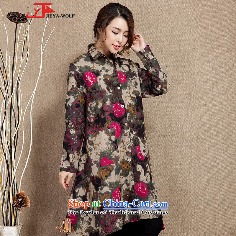 Tang Dynasty JIEYA-WOLF, female spring and fall long-sleeved cotton linen stylish ethnic popular) Long, Ms. Tang pink L,JIEYA-WOLF,,, shopping on the Internet