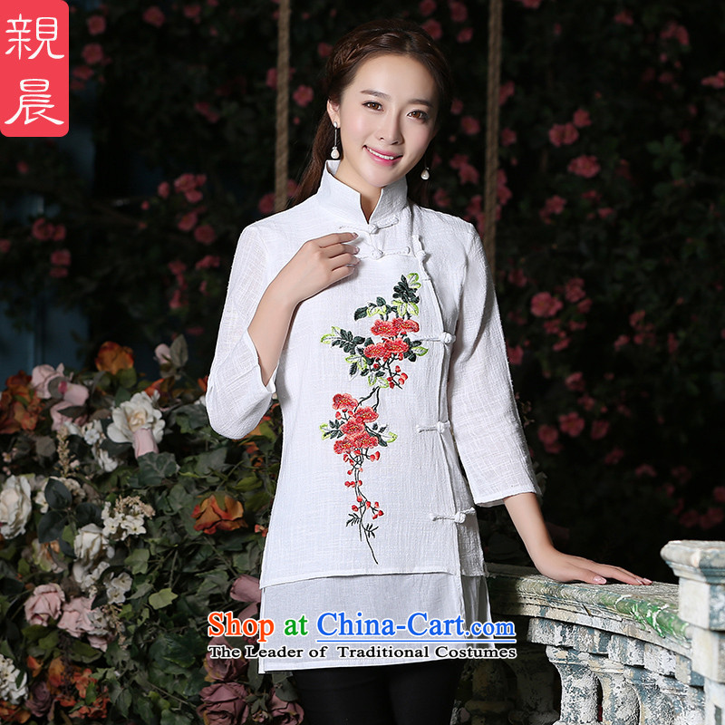 Ms. Tang dynasty morning PRO-Pack 2015 new autumn day-to improve the short period of time for women cotton shirt female Chinese qipao white are code