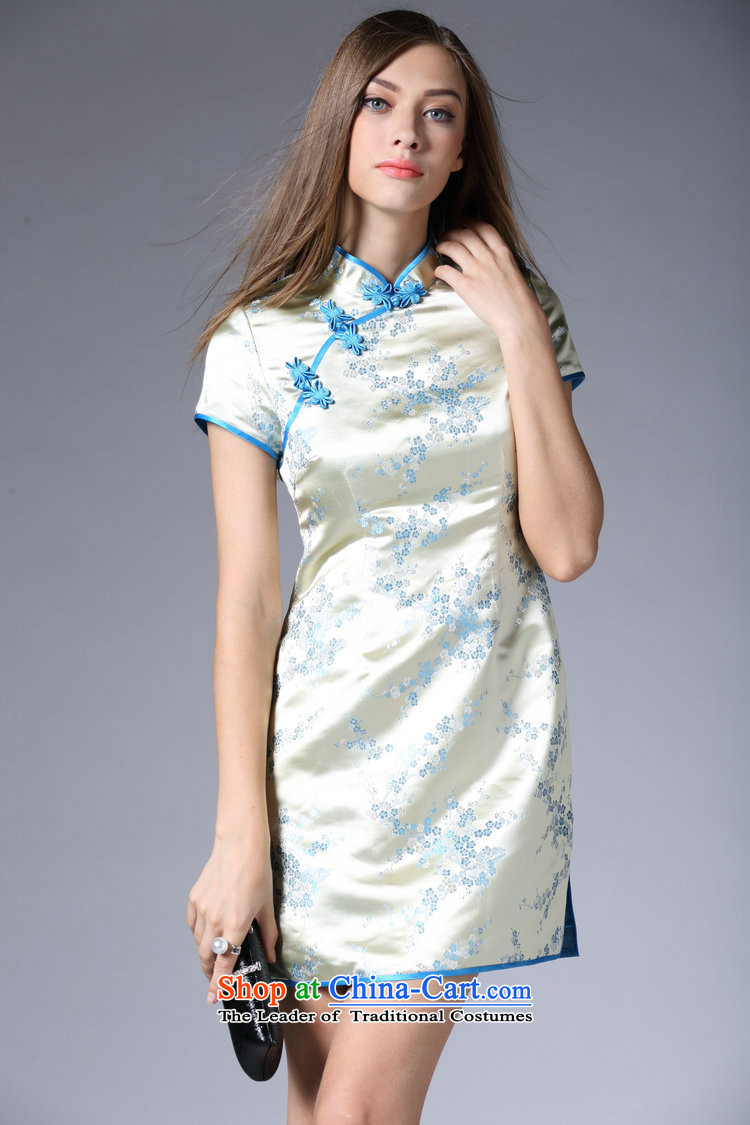 Mano-hwan's 2015 Autumn new improved retro stamp qipao cheongsam dress on's Sau San short qipao LF20150882 BLUE L picture, prices, brand platters! The elections are supplied in the national character of distribution, so action, buy now enjoy more preferential! As soon as possible.