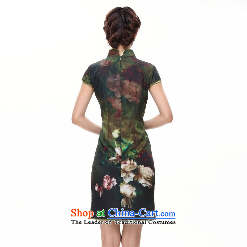 Mano-hwan's 2015 Spring/Summer new improved retro stamp cheongsam Dress Casual Day-to-day short-sleeved qipao QP002-5 GREEN XL, Susan Sarandon KASHAN.JJ BANDYING (Card) , , , shopping on the Internet