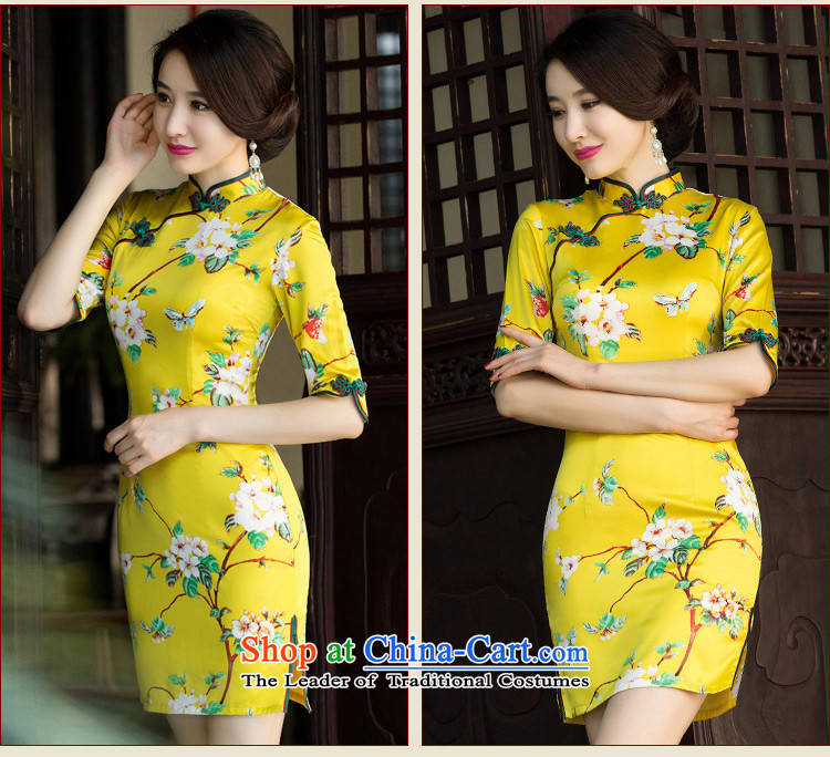 The cheer her robes of the dragon, spend the new improved retro fitted autumn qipao stylish 7 Cuff Ms. double qipao skirt ethnic women SZ3C009 Yellow XL Photo, prices, brand platters! The elections are supplied in the national character of distribution, so action, buy now enjoy more preferential! As soon as possible.
