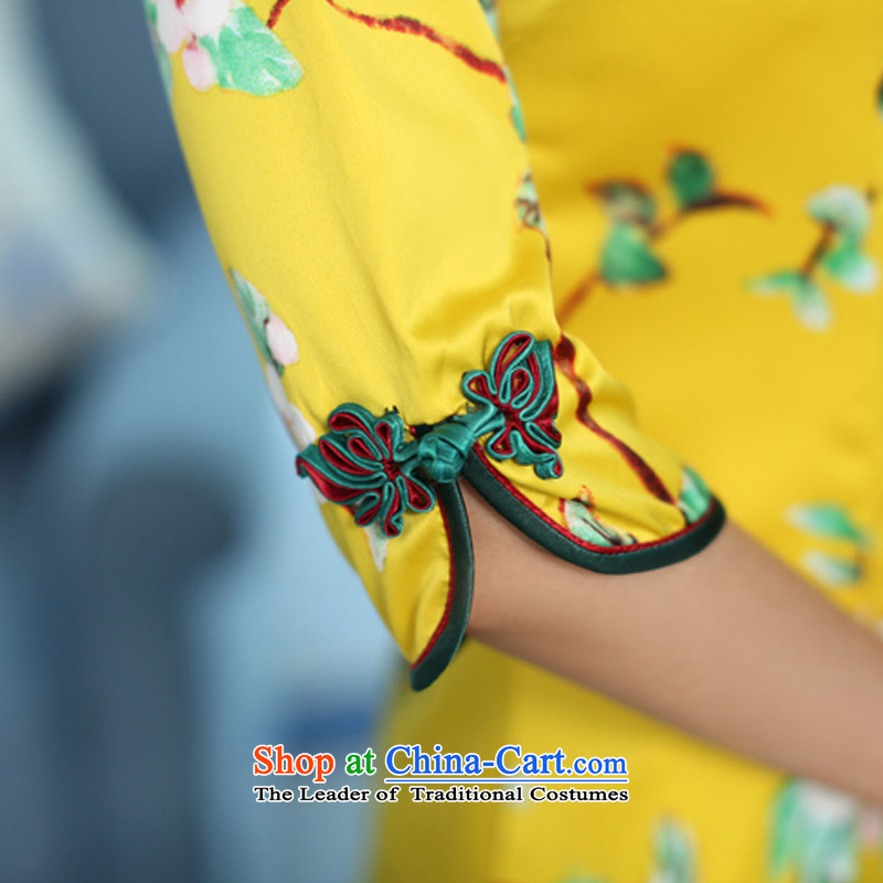 The cheer her robes of the dragon, spend the new improved retro fitted autumn qipao stylish 7 Cuff Ms. double qipao skirt ethnic women SZ3C009 Yellow XL, improving cross-sa , , , shopping on the Internet