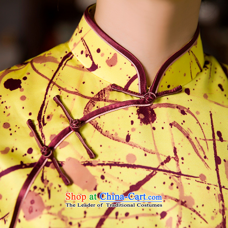 The Wu Chun-hung with female silk cheongsam dress 2015 new daily in the Sau San long for women dress dresses Yellow XL, Wu female red , , , shopping on the Internet