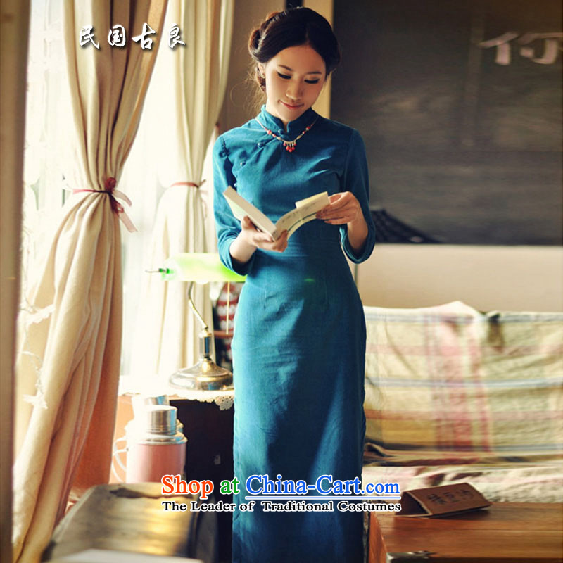 The Republic of Korea 2015 Autumn guryan replacing the new Republic of Korea wind qipao retro improved short of 7 minutes and a mock-neck cuff cheongsam dress dresses blue XL, Republic of Korea guryan shopping on the Internet has been pressed.