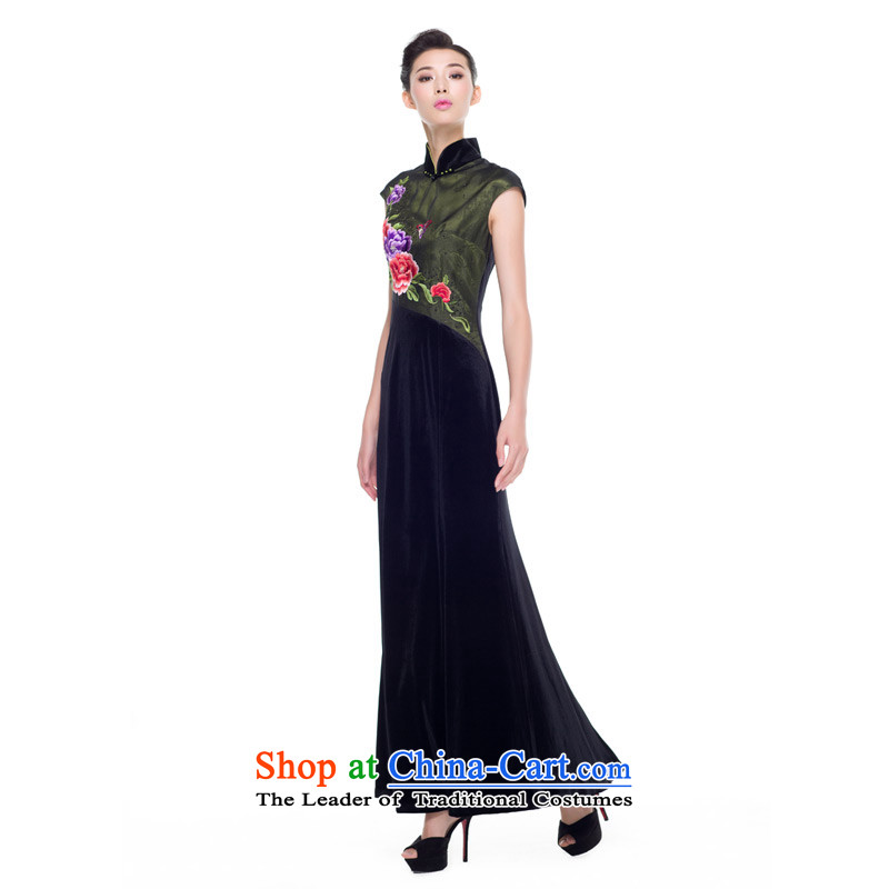 The improvement of qipao wood really new Fall 2015 installed high-end banquet scouring pads embroidery large long gown 43226 01 black wood really a , , , M shopping on the Internet