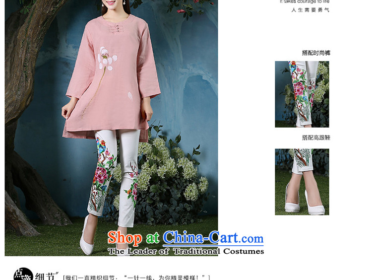 Ms. Tang dynasty morning pro-pack Everyday retro relaxd autumn large long-sleeved cotton linen in Chinese long improved qipao all pink shirt + North Pattaya Elisabeth embroidered white pants M picture, prices, brand platters! The elections are supplied in the national character of distribution, so action, buy now enjoy more preferential! As soon as possible.