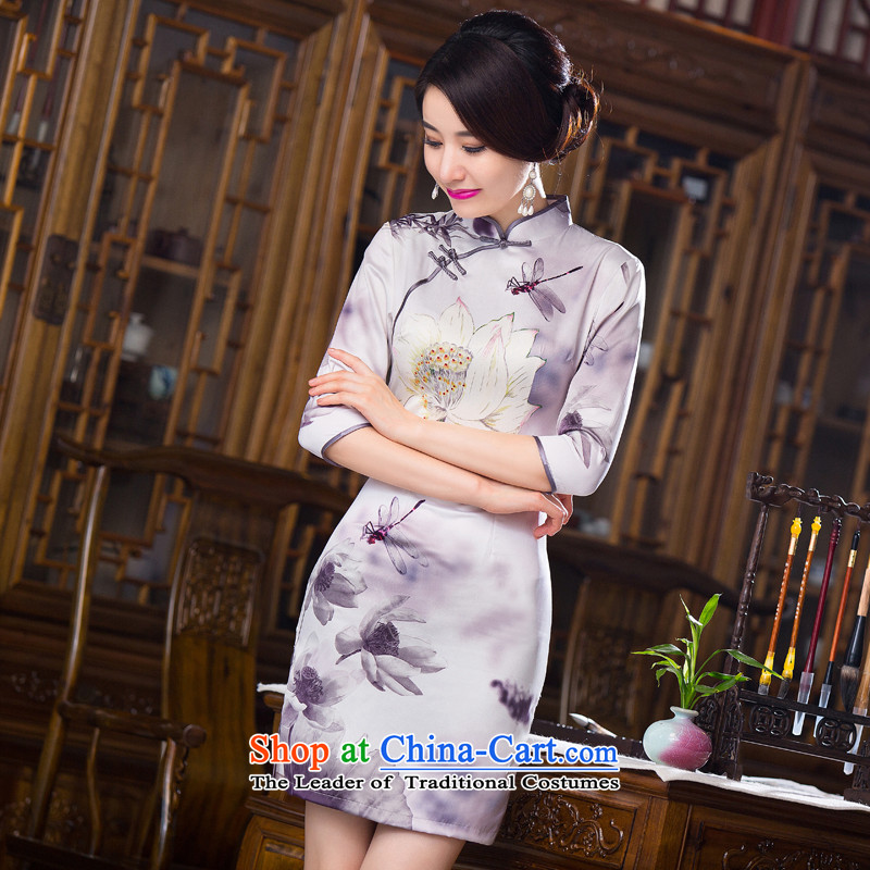 Floral autumn 2015 Women's clothes Chinese collar is pressed to improved silk retro Sau San 7 Cuff Figure Color qipao skirt XL, floral shopping on the Internet has been pressed.