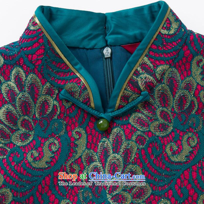 The cheongsam dress wood really 2015 New Product Green Kim thread water-soluble embroidery lace cheongsam dress 43159 14 dark green wooden really a , , , S, shopping on the Internet