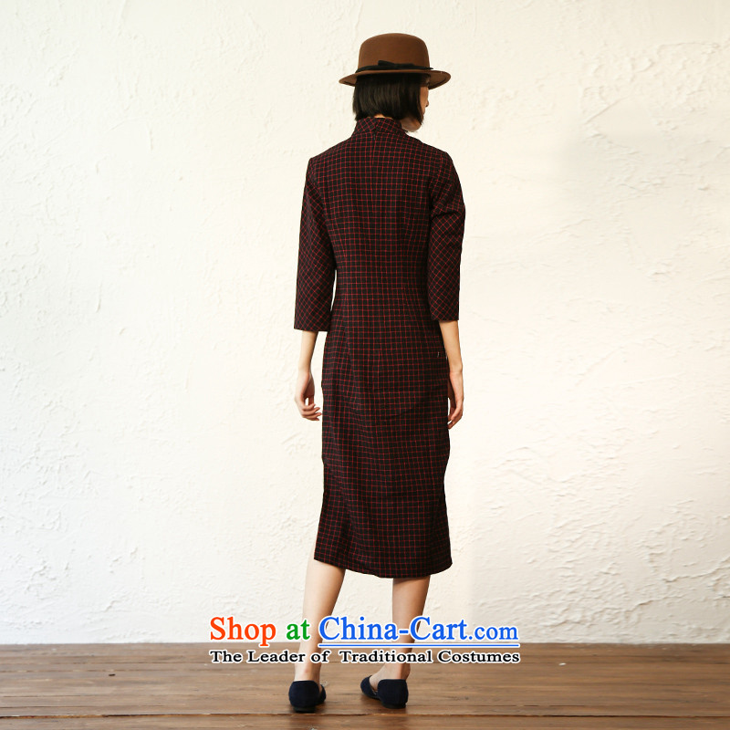 Momotake West autumn 2015 installed in literary and artistic Plaid Sau San long cotton latticed cheongsam dress T4218 female Red Grid M MOMOTAKE WEST (BIOLIVING) , , , shopping on the Internet