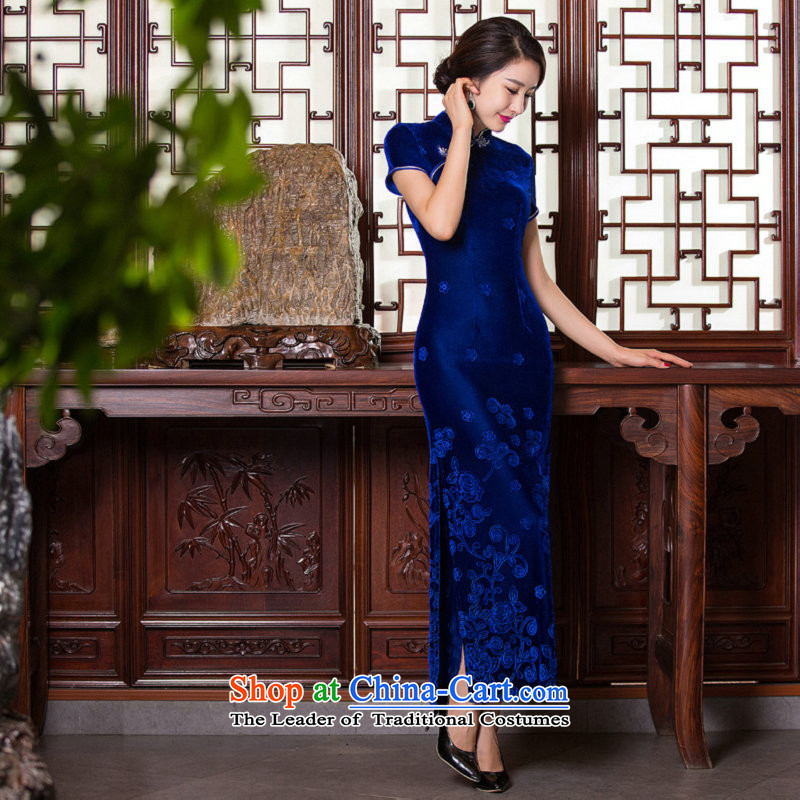 Yet a mother wedding cheongsam dress long stitching Kim spent the day-to-day qipao velvet Embroidery Apron SM9153 BLUE XL, yet a , , , shopping on the Internet
