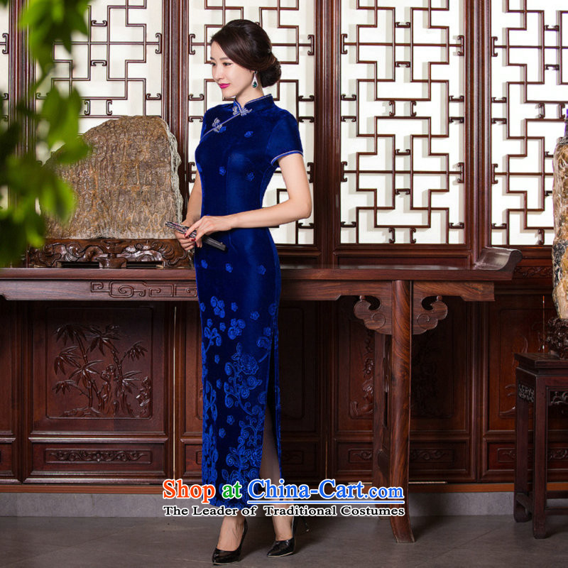 Yet a mother wedding cheongsam dress long stitching Kim spent the day-to-day qipao velvet Embroidery Apron SM9153 BLUE XL, yet a , , , shopping on the Internet