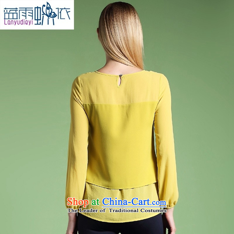 The main large 2015 women fall of higher-end female double Population Commission long-sleeved T-shirt, forming the new autumn female shirt Yellow M Blue rain butterfly according to , , , shopping on the Internet