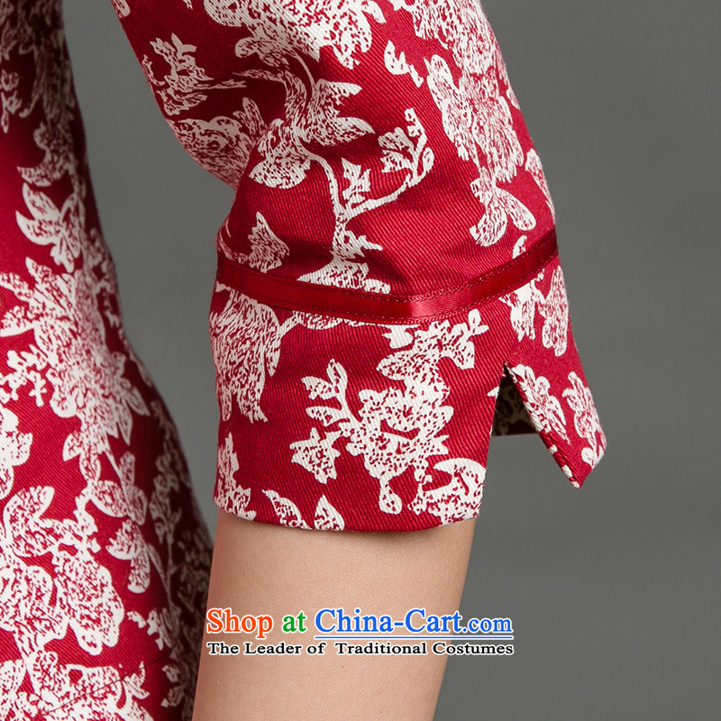 The Tang dynasty 2015 fall of Chinese Tang dynasty improved qipao saika shirt T-shirt female Sau San TQA42280 white flowers on a red ground leaf of the Tang dynasty XL, , , , shopping on the Internet