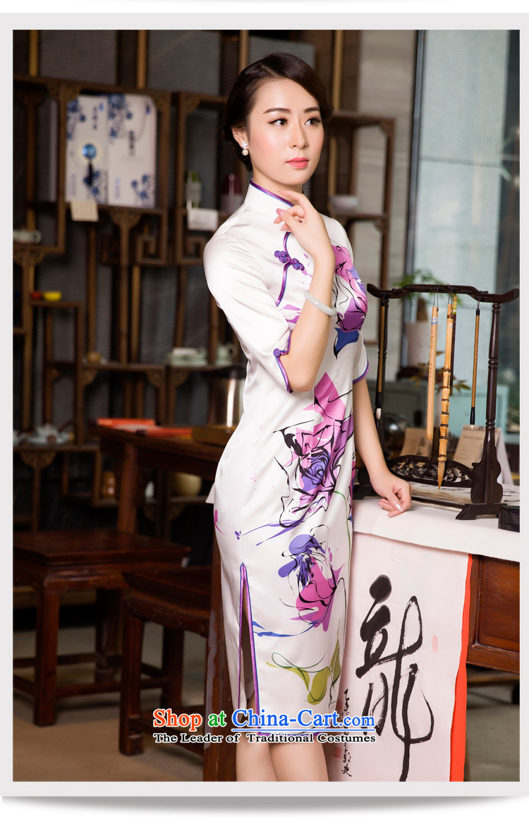 The Wu Female Red Spring and Autumn 2015 New Silk Cheongsam dress in Sau San long of daily Ms. cheongsam dress golden autumn storm white S picture, prices, brand platters! The elections are supplied in the national character of distribution, so action, buy now enjoy more preferential! As soon as possible.