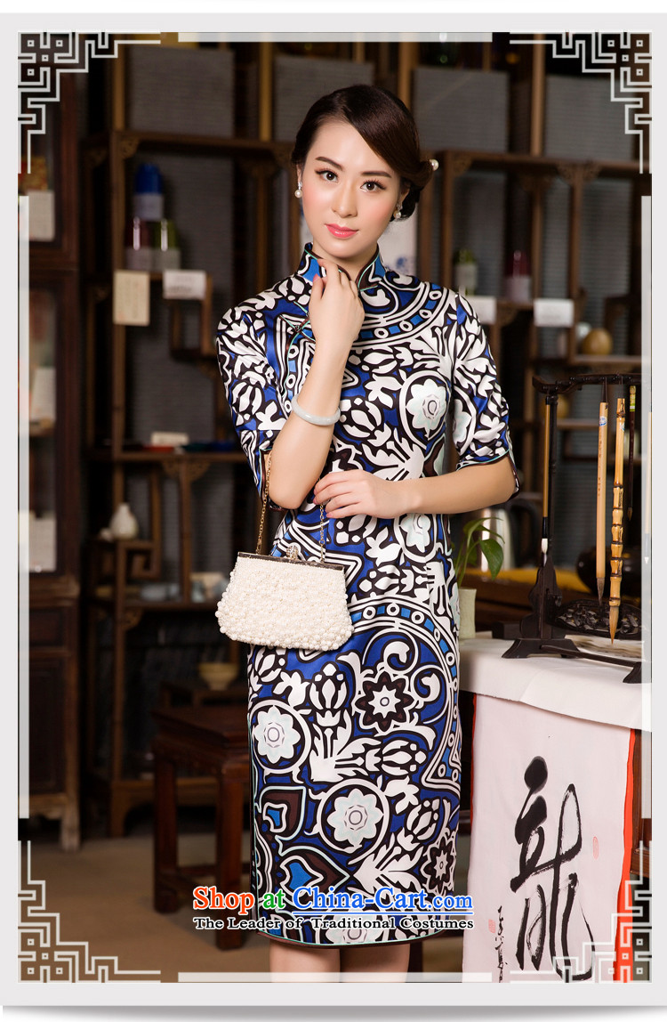 The Wu Female Red Spring and Autumn 2015 new boxed Silk Cheongsam in Sau San long-sleeved elegant qipao 7 stamp blue L picture, prices, brand platters! The elections are supplied in the national character of distribution, so action, buy now enjoy more preferential! As soon as possible.