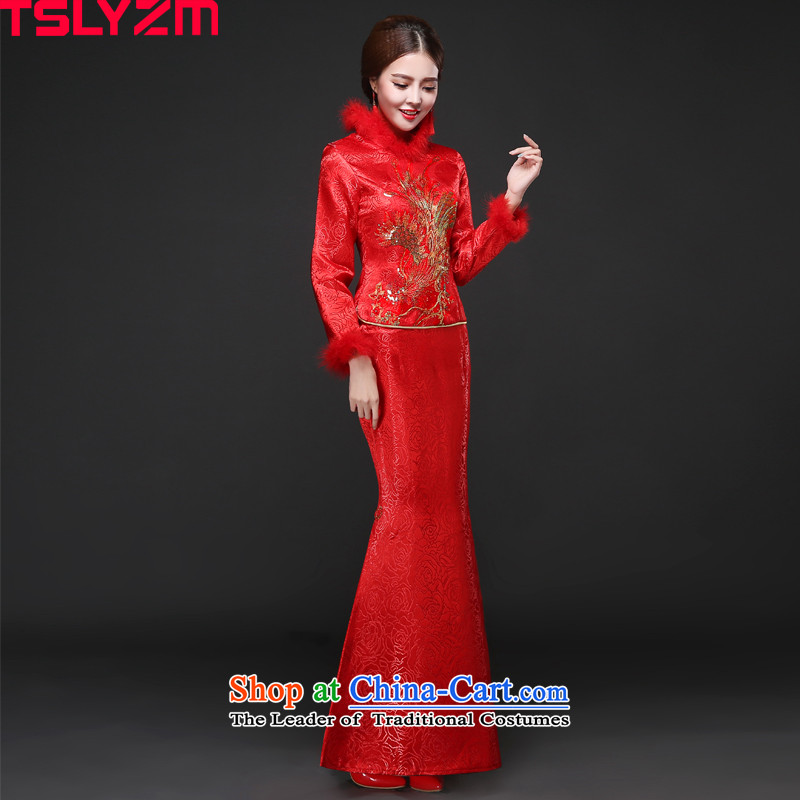 Toasting champagne bride services qipao tslyzm skirt long-sleeved long 2015 autumn and winter new red stamp collar for crowsfoot red s,tslyzm,,, gross shopping on the Internet