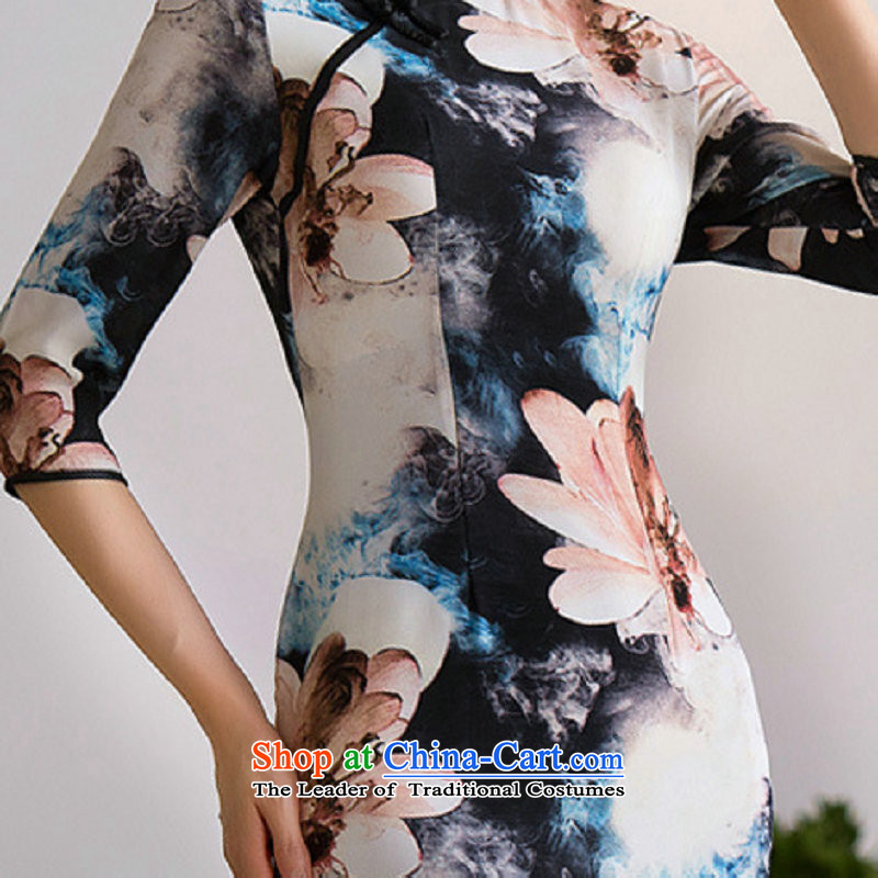 Naoji a retro style improved graphics thin beauty in the long load routine qipao qipao autumn skirt SM9160 map color XXL, naoji a , , , shopping on the Internet