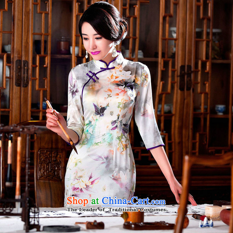 Naoji with elegant qipao stamp Graphics Improvement thin retro temperament Sau San cheongsam dress SM9161 map color M naoji a , , , shopping on the Internet