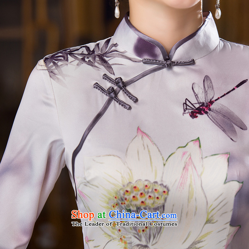 Yuan of candidates with Lin 2015. Long improved qipao fall inside double silk cheongsam dress retro cheongsam dress new QD280  XXL, light gray pixel (YUAN YUAN SU shopping on the Internet has been pressed.)