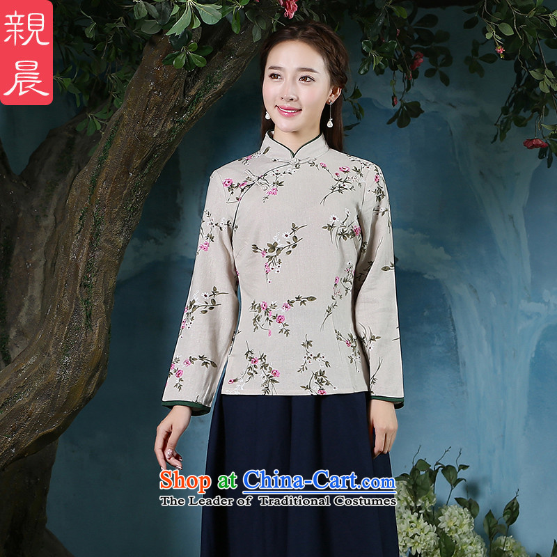 The pro-am qipao shirt new improved stylish 2015 Fall/Winter Collections, day-to-day long-sleeved cotton linen antique dresses shirt + Hong Kong navy blue long skirt 2XL, pro-am , , , shopping on the Internet
