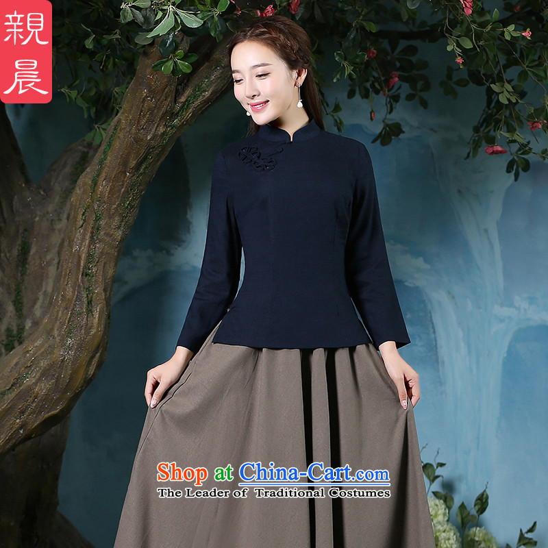 At 2015 new pro-summer daily improved stylish short-sleeved cotton linen dresses Chinese qipao shirt shirts female retro +MQ31 card its long skirt S pro-am , , , shopping on the Internet